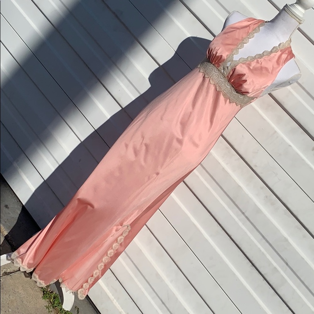 Long vintage maxi length peach nightgown with lace